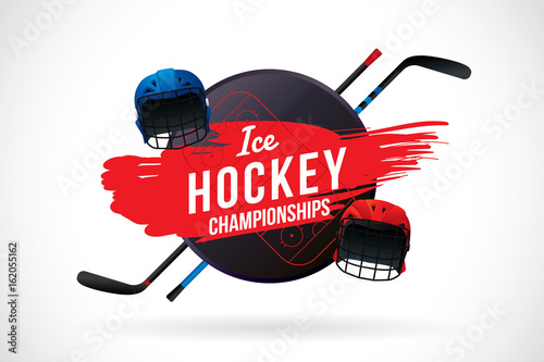 Vector of ice hockey championship badge and design elements.