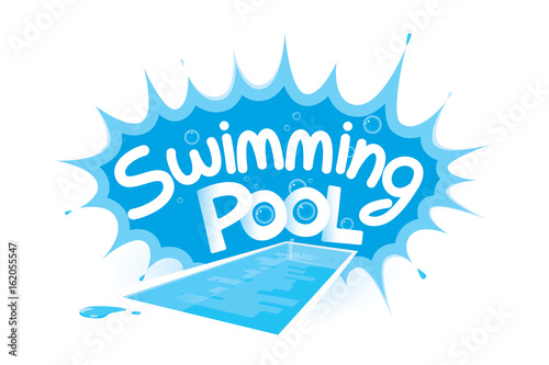 Vector of blue swimming pool design with text.