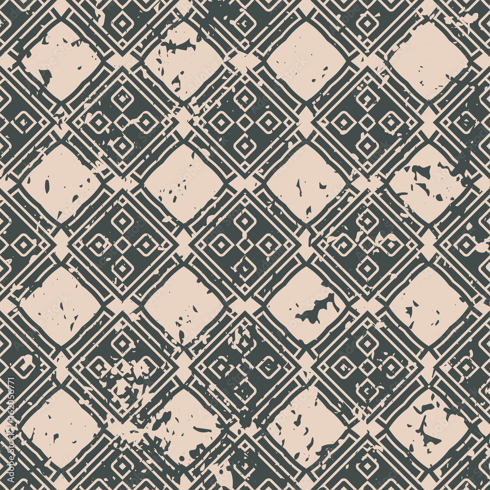 Fototapeta premium Abstract vintage ornamental pattern with fading and scratches, paint splashes. Vector template can be used for design of wallpaper, fabric, oilcloth, textile, wrapping paper and other design