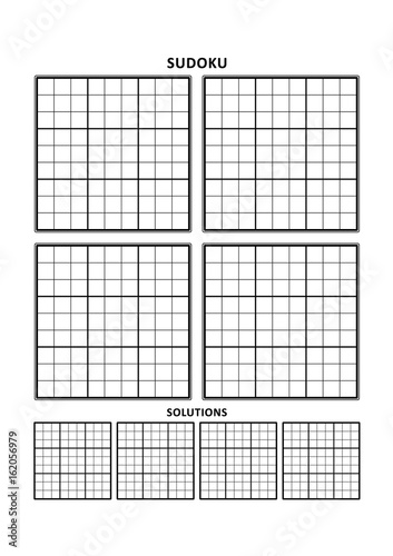 sudoku puzzle blank template four grids with solution grids on a4 or letter sized page with margins suitable for large print books just add your numbers and answers stock vector adobe