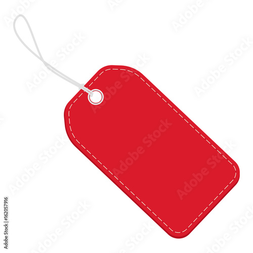 Realistic discount red leather tag for sale promotion. Vector label template.