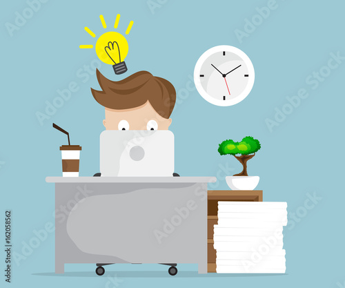 businessman working with idea and laptop at workdesk