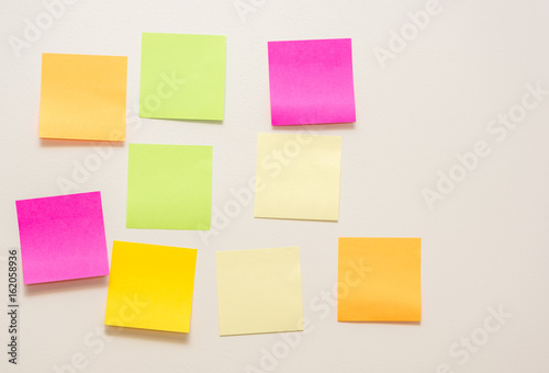 collection of colorful post it paper note on white background