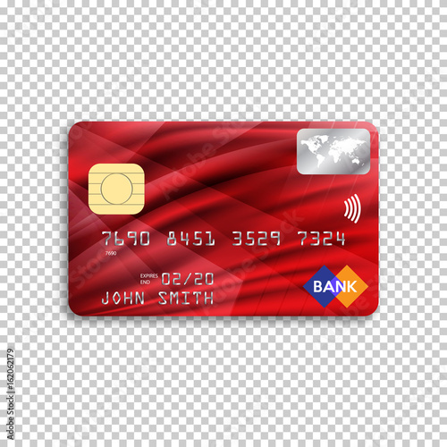 Realistic detailed credit card. Front side. Vector illustration of a bank card on a transparent background. 