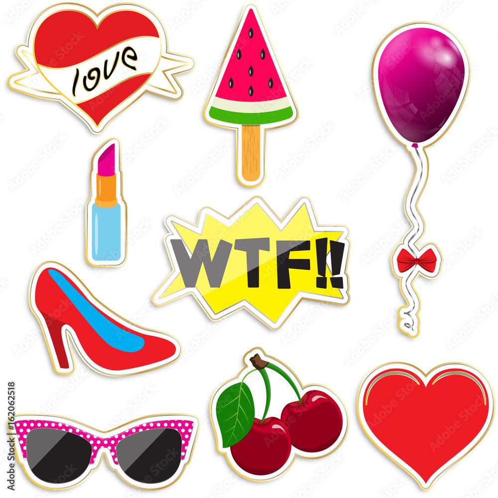 A fashionable set of patches and badges. Fashion 80's and 90's. Decoration clothes for boys and girls. A fashionable set of patches and badges. Fashion 80's and 90's. Decoration clothes for boys and girls.