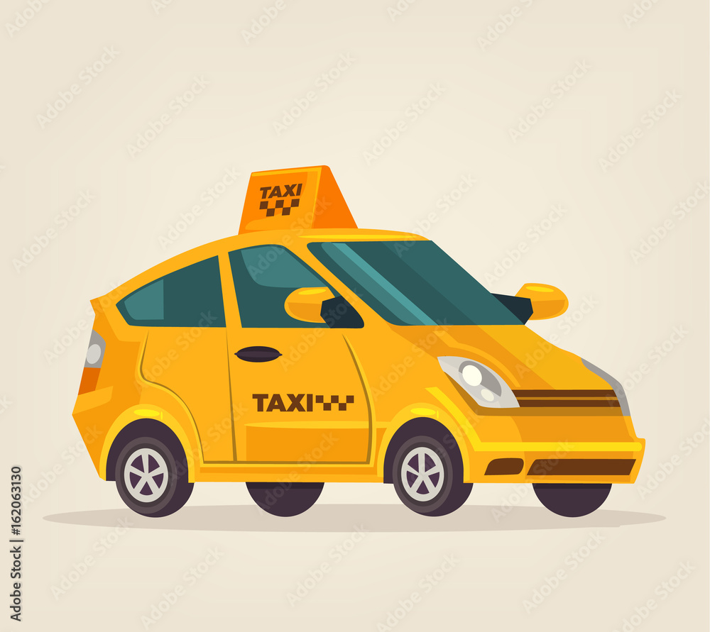 Yellow isolated taxi cab car icon. Vector flat cartoon illustration