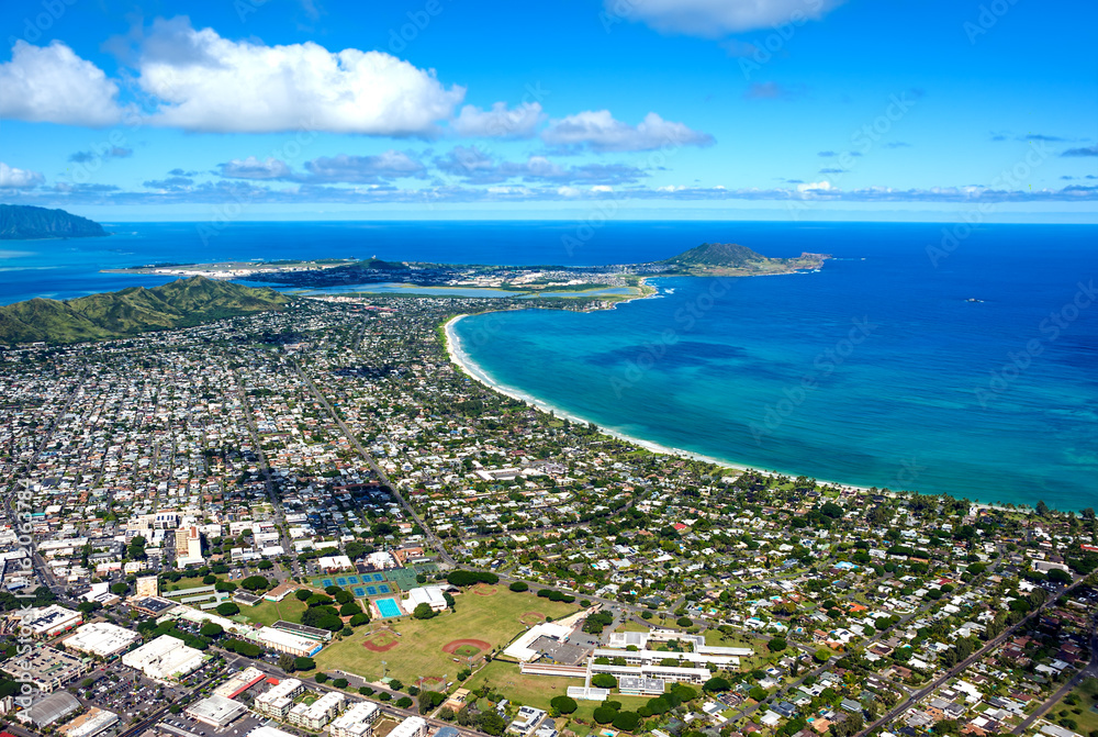 Aerial view of Oahu island in Hawaii