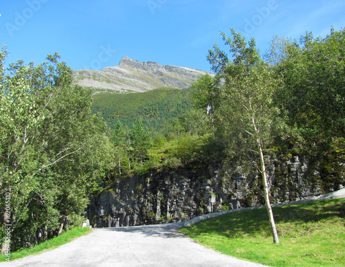 Road near Geirangerfjord, morning. Norway