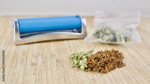 Marijuana on the wooden board