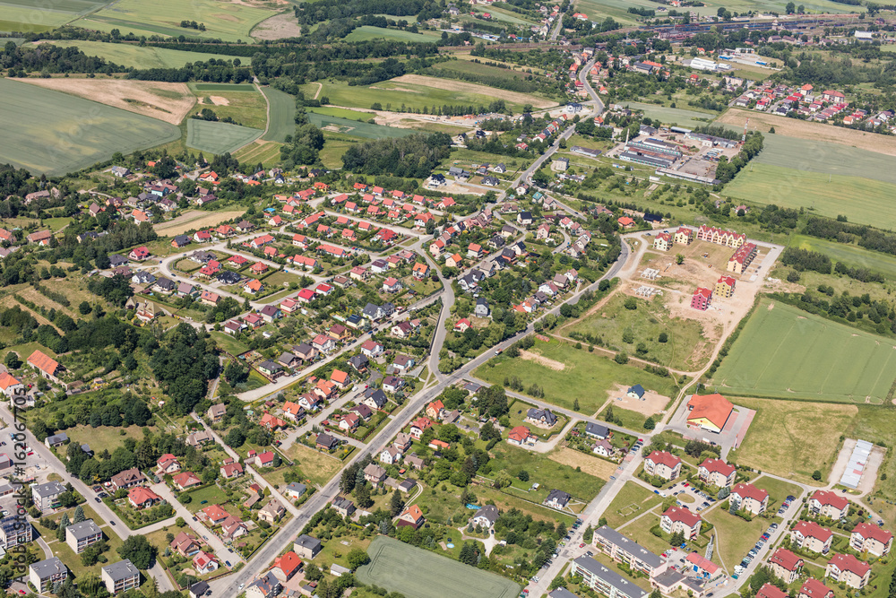 aerial view of the Kamieniec Zabkowicki town suburbs
