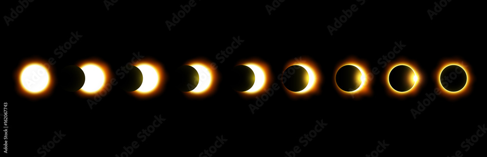 Obraz premium Różne fazy zaćmienia Słońca i Księżyca. Wektor .