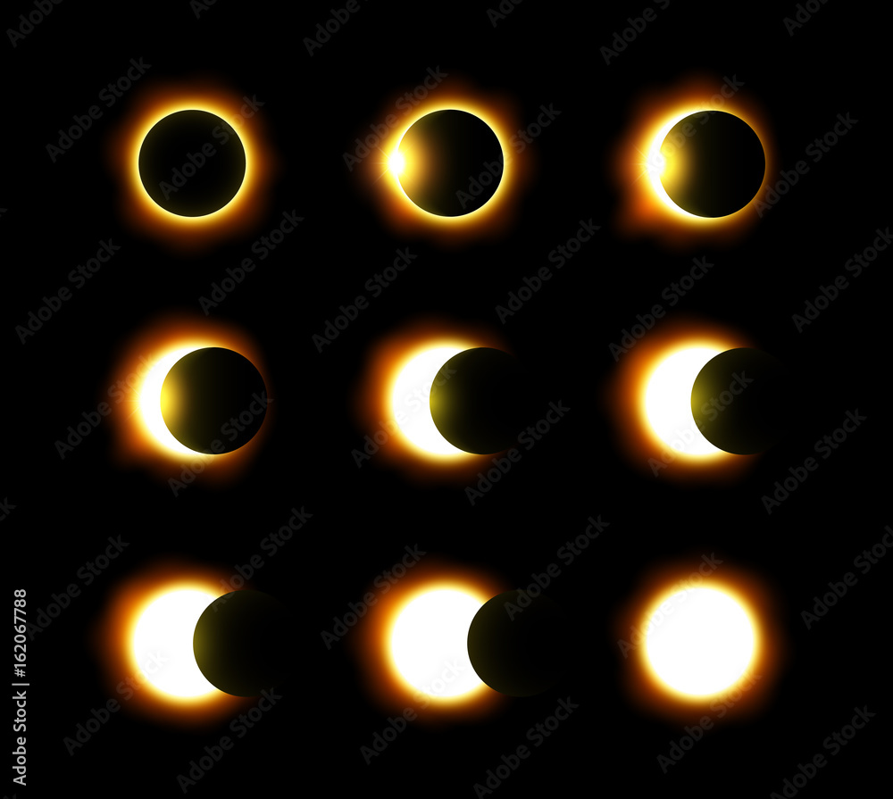 Different phases of solar and lunar eclipse . Vector . - obrazy, fototapety, plakaty 