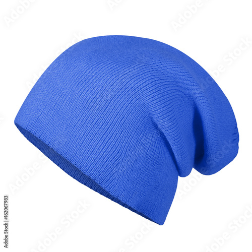 Fotografi Blue winter autumn beannie hat cap on invisible mannequin isolated on white