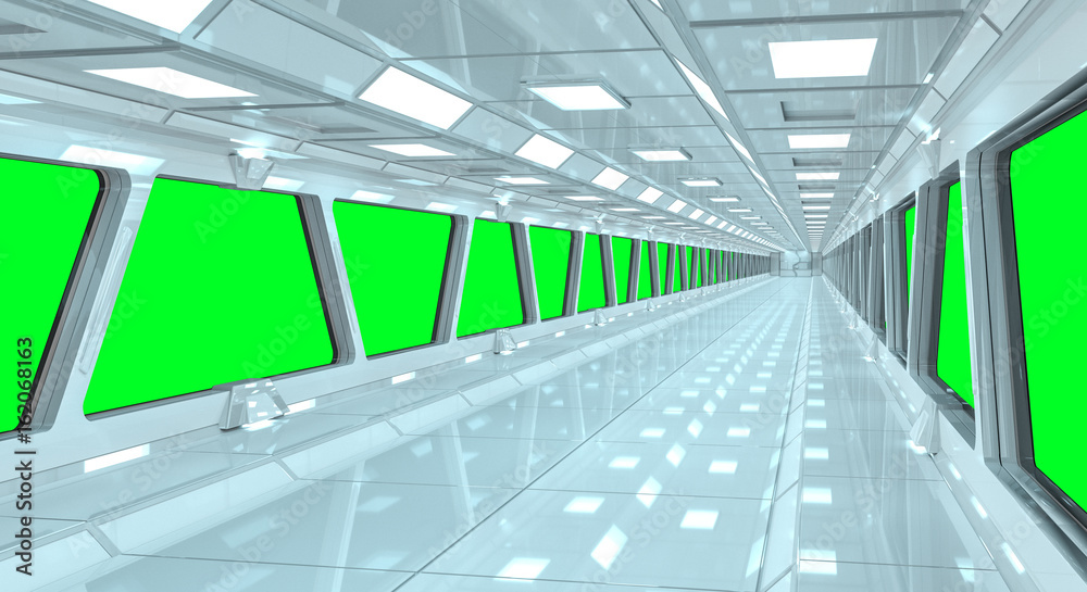 Fototapeta premium Spaceship white corridor 3D rendering