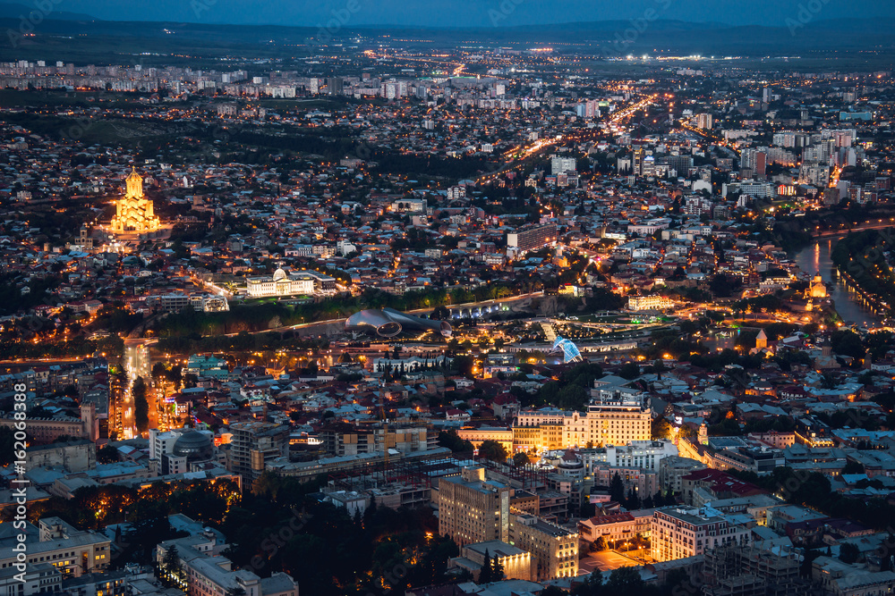 Panorama of night Tbilisi from Mtatsminda
