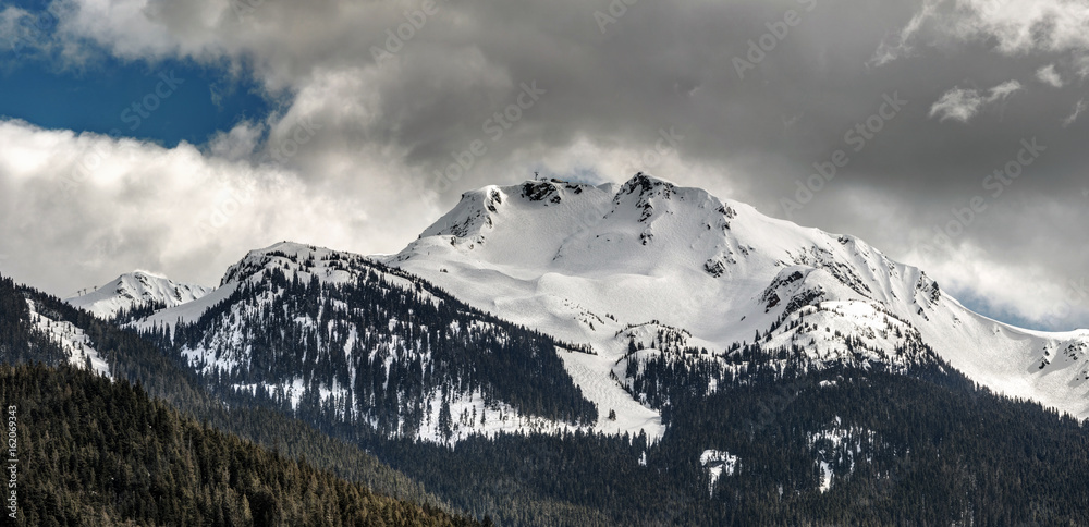 The peak of Whistler Mountain in winter