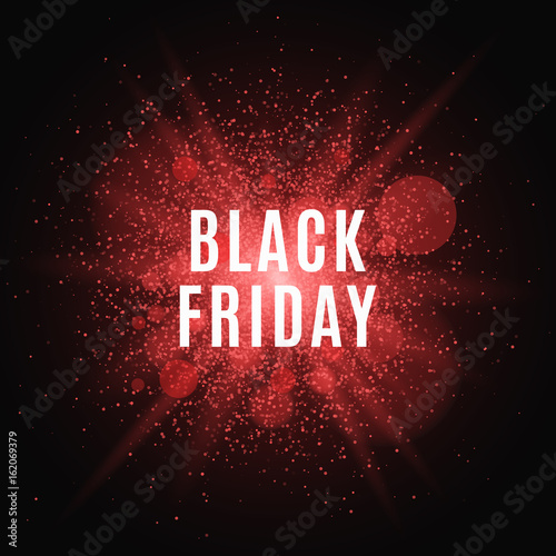 Black Friday. Great sale. Text on the background of a large red flash with luminous dust. Cover for the project. Vector illustration. EPS 10
