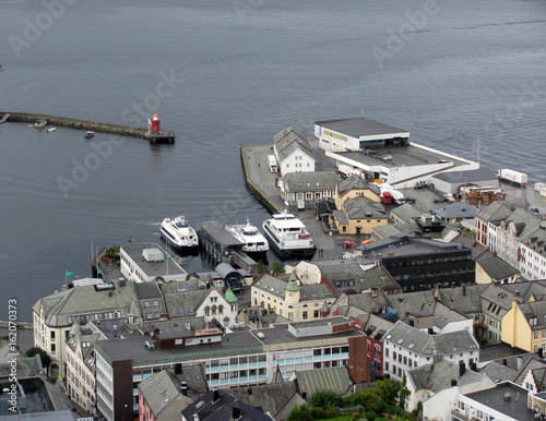 Aerial view of city, Alesund, Norway.