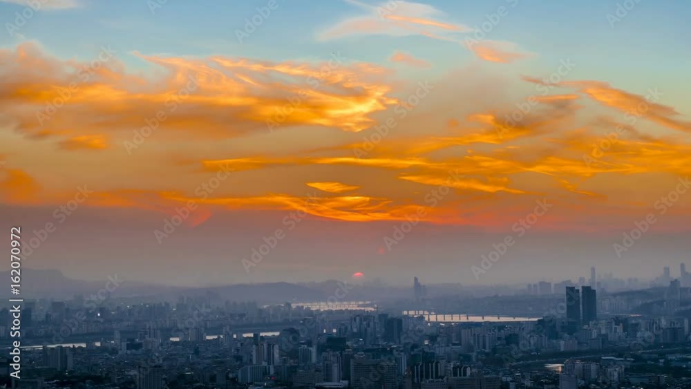 South Korea. Make a video of sunset of Seoul as a time lapse