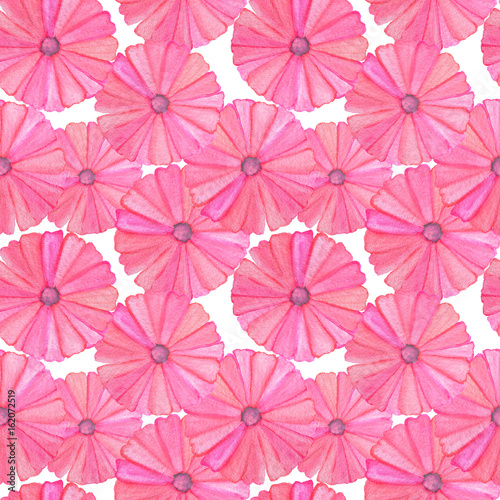 Seamless pattern with beautiful watercolor pink flowers on white background