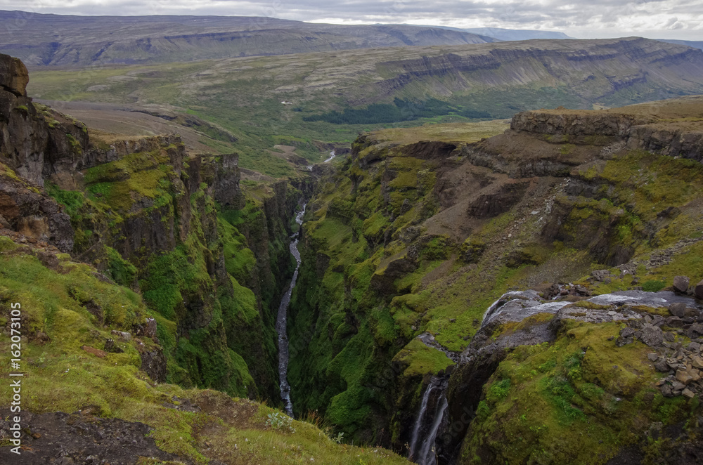 Scenic view to canyon of Glymur waterfall - highest waterfall of Iceland. Scenic view to canyon of Glymur waterfall - highest waterfall of Iceland.