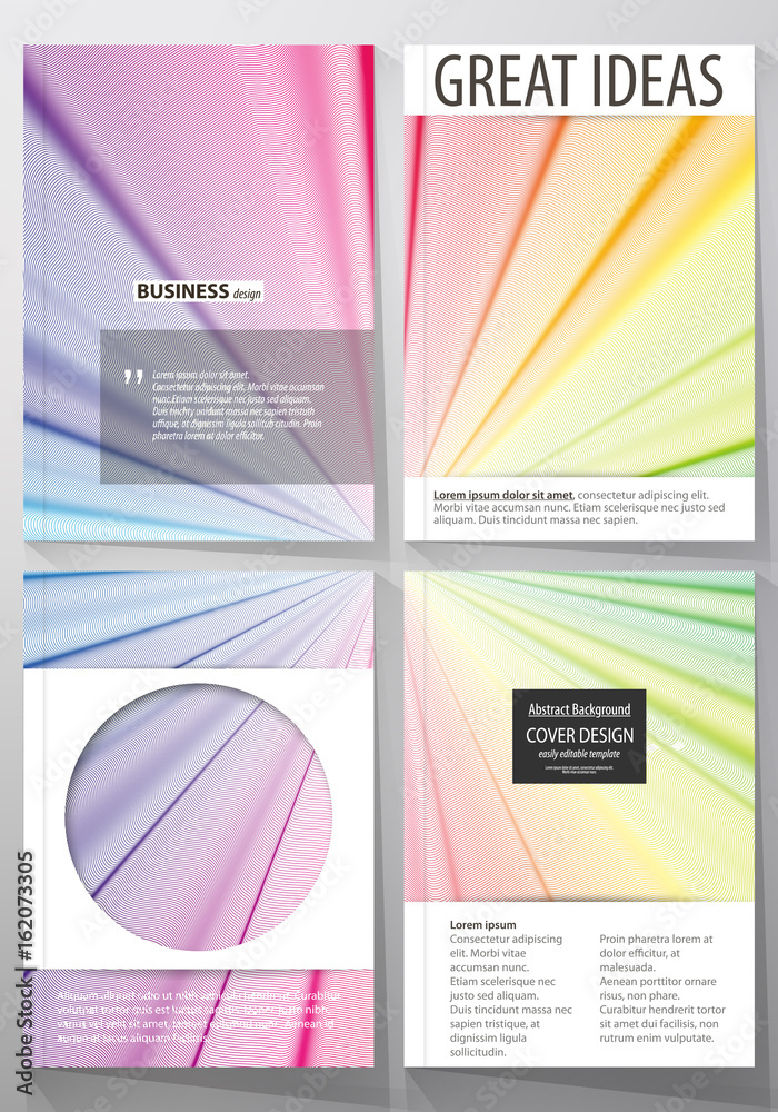 Fototapeta premium Business templates for brochure, magazine, flyer, report. Cover template, easy editable vector, flat layout in A4 size. Colorful background, abstract waves, lines. Bright color curves. Motion design.