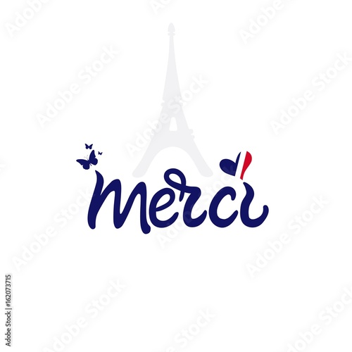 Merci card. Thank you lettering in french