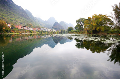 Lake Reflection landscape in Yangshuo Guilin  China