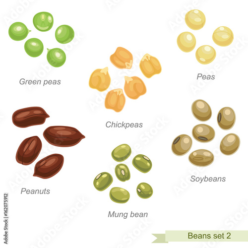 Beans and peas second icon set / Solid fill vector icons set with names
 photo