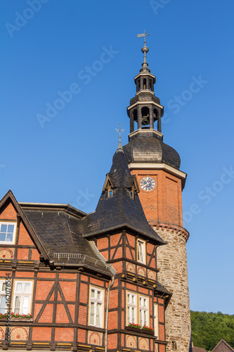 Stolberg im Harz - Saigerturm und altes Postamt am Marktplatz