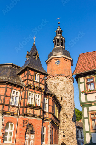 Stolberg im Harz - Saigerturm und altes Postamt am Marktplatz photo