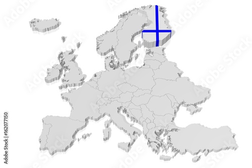 3D map, flag - Finland