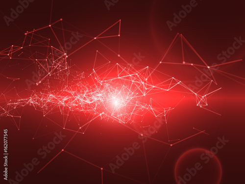 3D Abstract Polygonal Space Red Background with Connecting Dots and Lines | Futuristic Vector Illustration