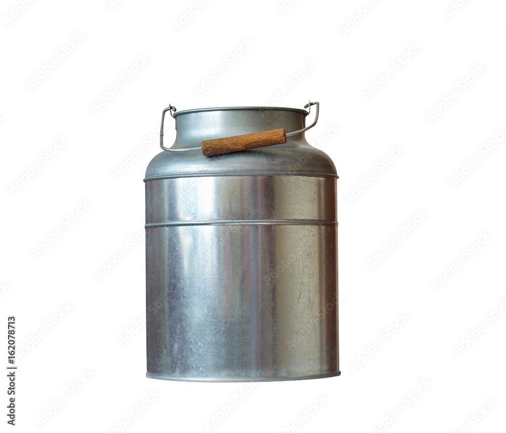 large retro aluminium milk can on white background with clipping path large retro aluminium milk can on white background with clipping path