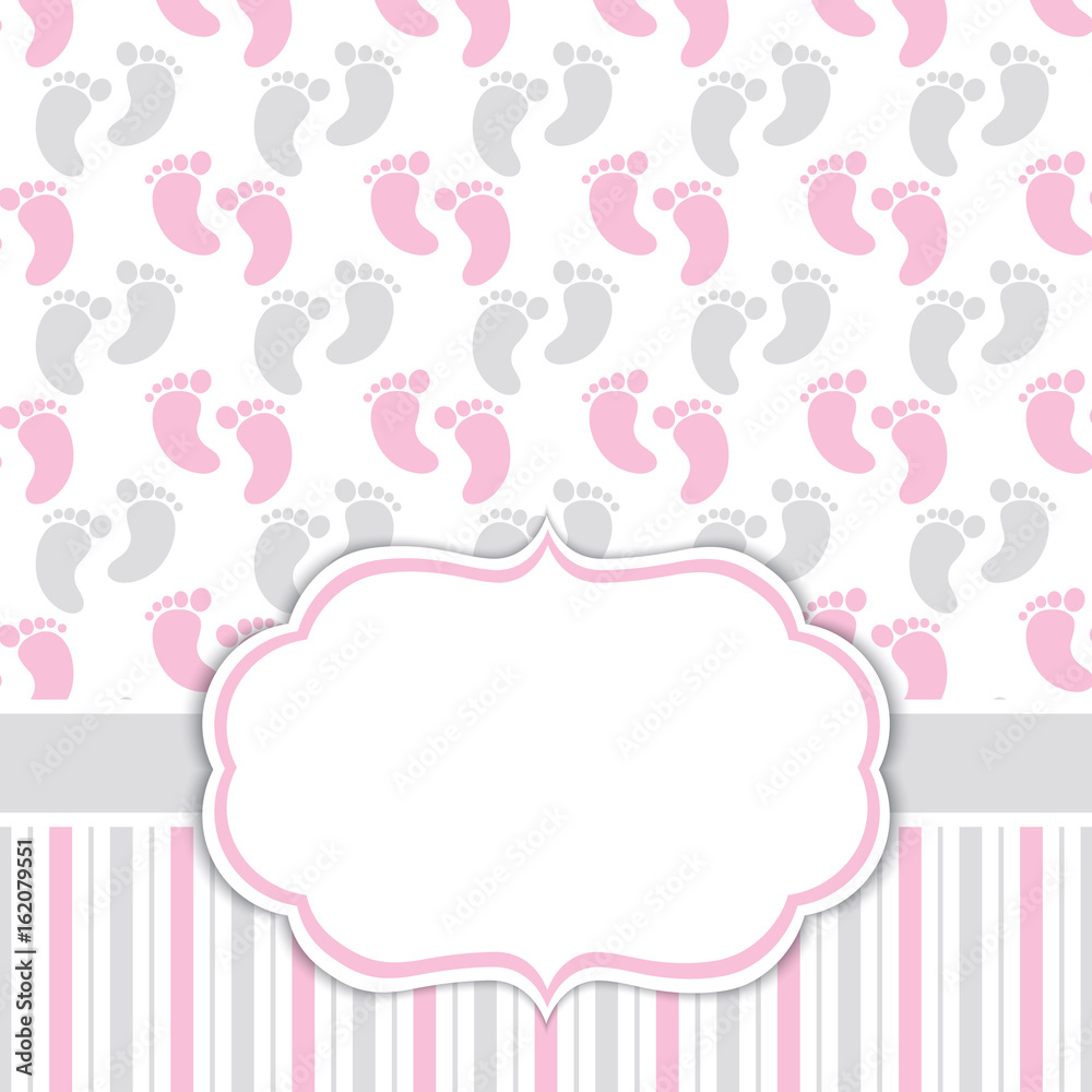 Card Template with Baby Girl Footprints. Baby Girl Shower Vector Illustration. Card Template with Baby Girl Footprints. Baby Girl Shower Vector Illustration.