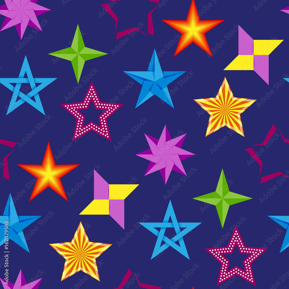 Different style shape silhouette shiny star icons collection vector illustration seamless pattern background Different style shape silhouette shiny star icons collection vector illustration seamless pattern background