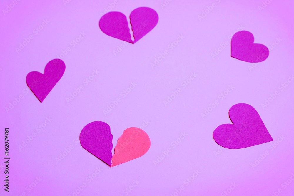 Various form of hearts - violet to bright pink background