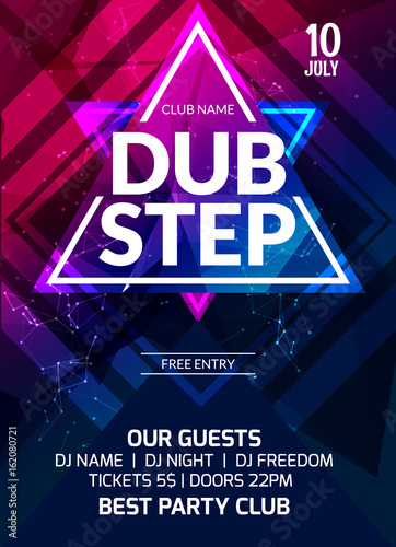Dubstep party flyer poster. Futuristic club flyer design template. DJ advertising, digital creative club intertainment