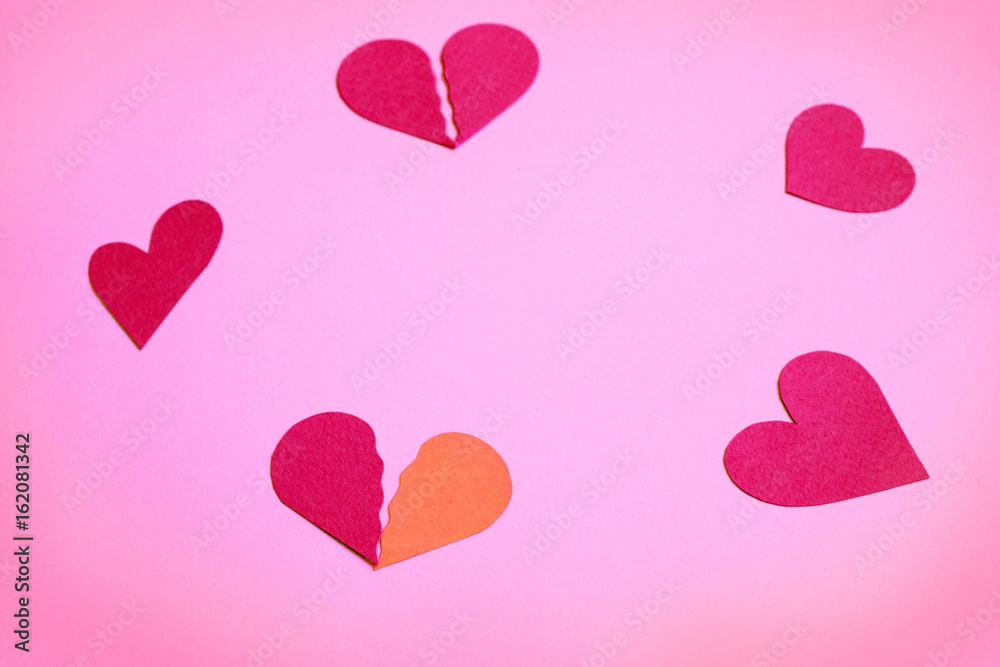 Paper hearts - pink colors, copy space, background