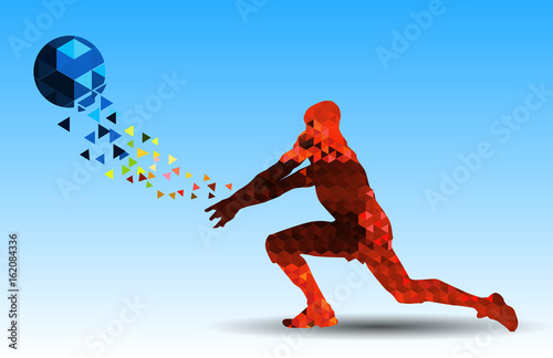 Illustration of abstract triangle volleyball player silhouette