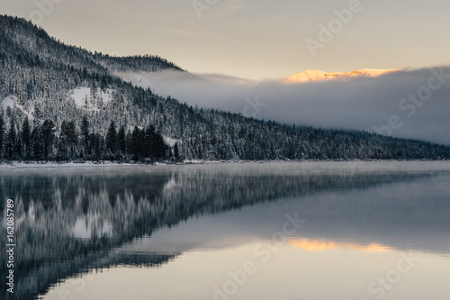 Winter sunrise at Donner Lake, California. photo