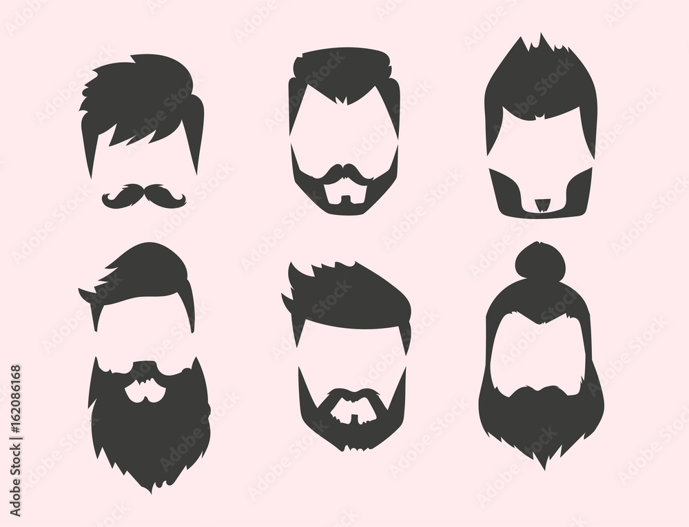 Vector set of hipster retro hair style mustache vintage old shave male facial  beard haircut isolated illustration Stock Vector | Adobe Stock