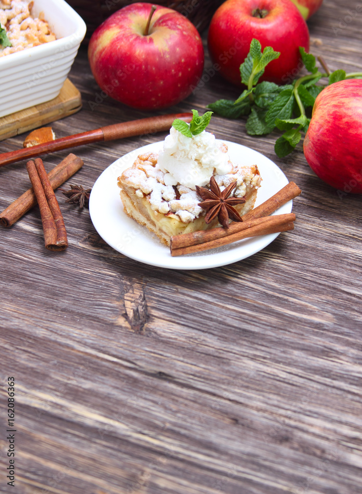 Homemade apple pie on wooden table