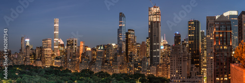 Night Scene of Central Park South Skyline with illuminated buildings