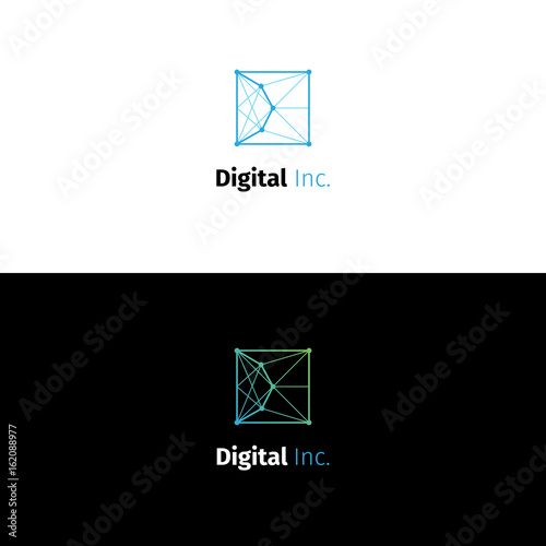 Abstract D letter node logo.