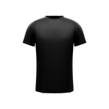 Black male t-shirt on white background. Front side