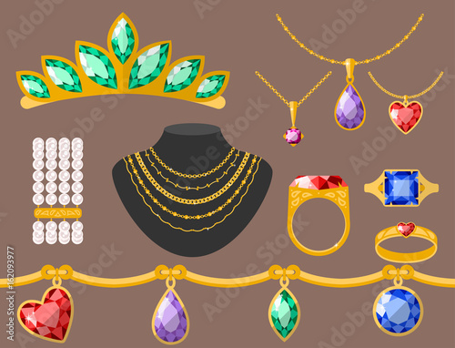 Traditional golden jewellery bangles diamond luxury fine minute precious gold jewelery vector illustration