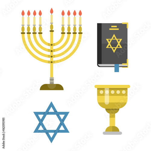 Judaism church traditional symbols isolated hanukkah religious synagogue passover hebrew jew vector illustration.
