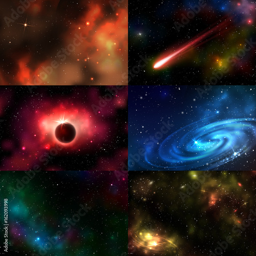 Starry outer galaxy cosmic space illustration universe background sky astronomy nebula cosmos night constellation vector realistic astrology.