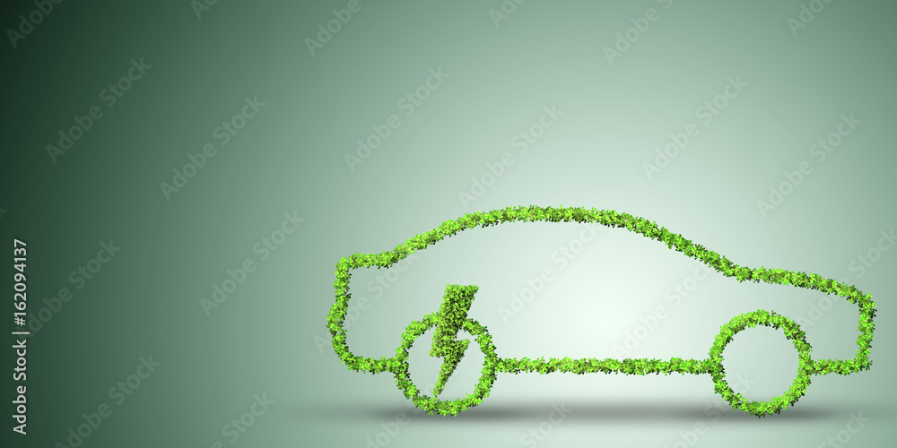 Electric car concept in green environment concept - 3d rendering Electric car concept in green environment concept - 3d rendering